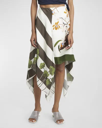Loewe + Paula's Ibiza Asymmetric Printed Silk-satin Midi Skirt In White