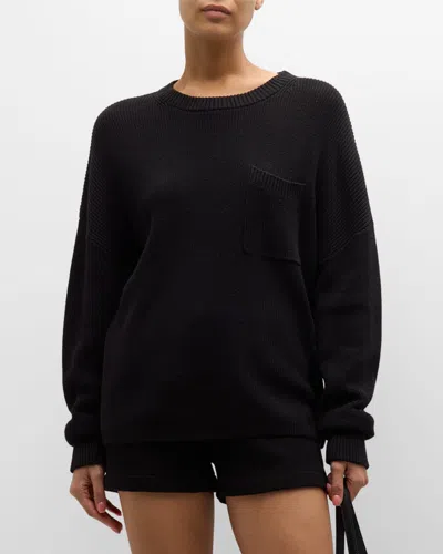 Lune Active Sara Knit Crewneck Pocket Sweater In Black