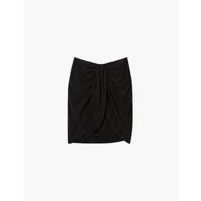 The Kooples Womens Black Draped-front Washed Silk Mini Skirt