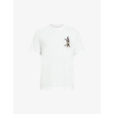 Allsaints Mens Chalk White Fret Graphic-print Short-sleeve Organic-cotton T-shirt