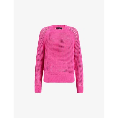 Allsaints Paloma Crew Neck Mesh Jumper In Hot Pink