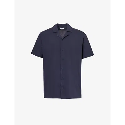 Sunspel Mens Navy Spread-collar Regular-fit Cotton Shirt