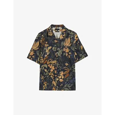 Ted Baker Mens Black Moselle Floral-print Relaxed-fit Linen And Cotton-blend Shirt