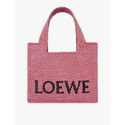Loewe X Paula's Ibiza Mini Raffia Logo Tote Bag In Sunset Pink