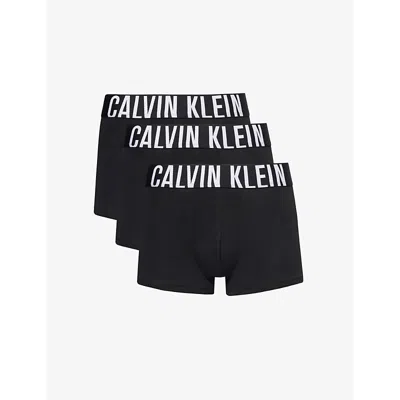 Calvin Klein Mens Black Black Black Logo-waistband Pack Of Three Stretch-cotton Trunks