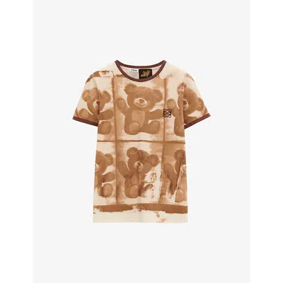 Loewe Womens Brown/multicolor X Paula's Ibiza Teddy-bear-print Slim-fit Cotton-blend-jersey T-shirt