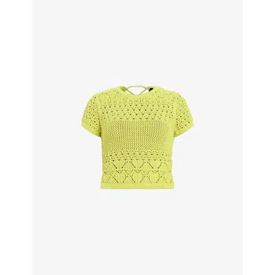 Allsaints Briar Crochet Knitted Slim Fit Top In Zest Lime Gree