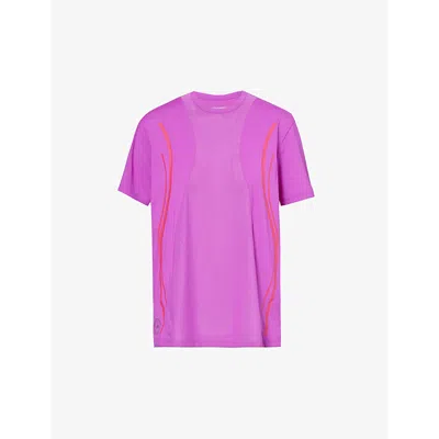 Adidas By Stella Mccartney Womens Shock Purple Running Brand-print Stretch-recycled-polyester T-shir