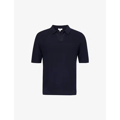 Sunspel Mens Navy Spread-collar Relaxed-fit Cotton-knit Polo Shirt