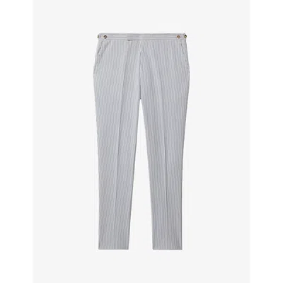 Reiss Barr Stripe-print Slim-fit Cotton Trousers In Soft Blue/white