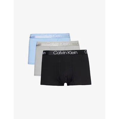 Calvin Klein Logo-waistband Pack Of Three In Griffin,bel Air Blue,bk