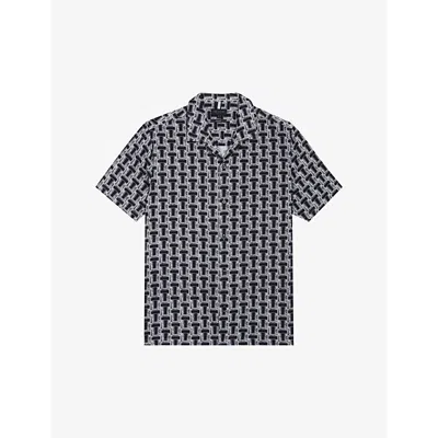 Ted Baker Mens Black Geometric-print Short-sleeve Woven-blend Shirt