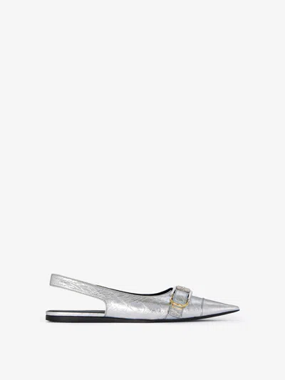 Givenchy Voyou Flat Slingbacks In Laminated Leather In Silver