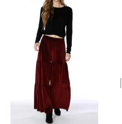 Bobi Wide Leg Shirred Pant Velvet In Wine In Pink