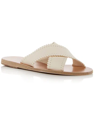 Ancient Greek Sandals Philourgos Womens Leather Crisscross Slide Sandals In White