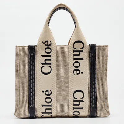 Chloé Canvas And Leather Small Woody Tote In Beige