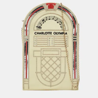 Charlotte Olympia Patent Leather Embroidered Chain Clutch In White