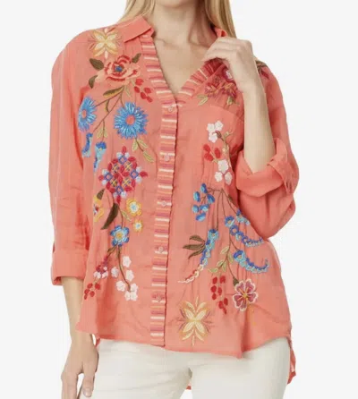 Johnny Was Dionne Relaxed Shirt In Living Coral In Multi