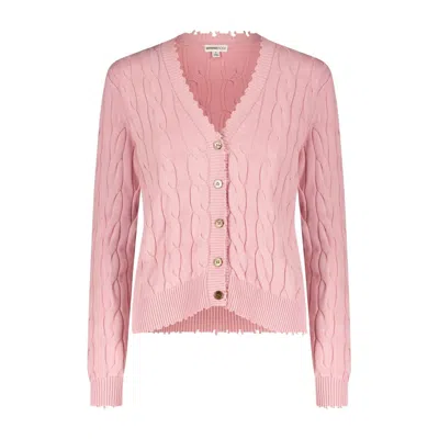 Minnie Rose Cotton Cable Frayed Cardigan In Pink Pearl In Multi
