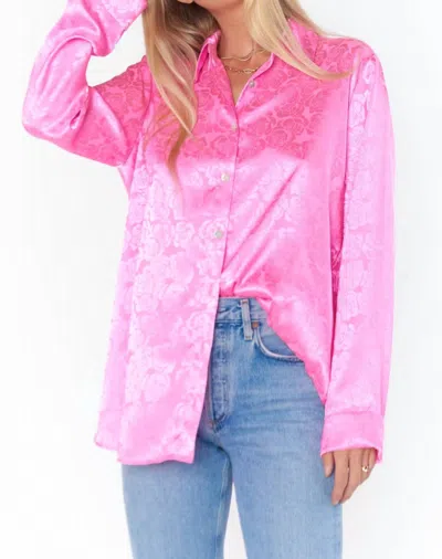 Show Me Your Mumu Smith Button Down Shirt In Bright Pink Rose Satin In Multi