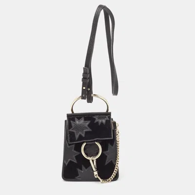 Chloé Leather And Suede Mini Star Faye Crossbody Bag In Black
