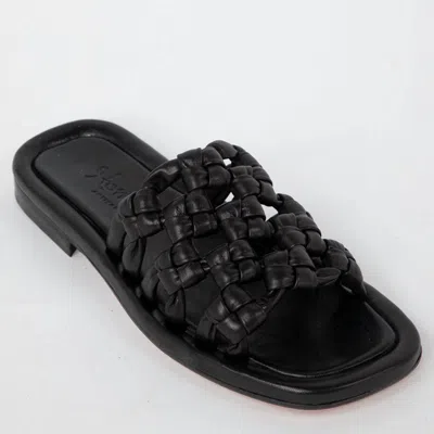 Homers Maya Woven Leather Flat Sandal In Nudos Black In Multi