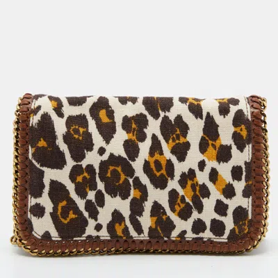 Stella Mccartney Leopard Print Canvas And Faux Leather Falabella Crossbody Bag In Brown