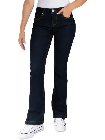 Indigo Rein Womens Split Hem Dark Wash Bootcut Jeans In Blue