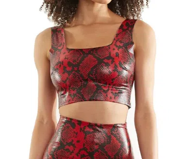 Commando Faux Leather Animal Squareneck Crop Top In Red Snake In Multi