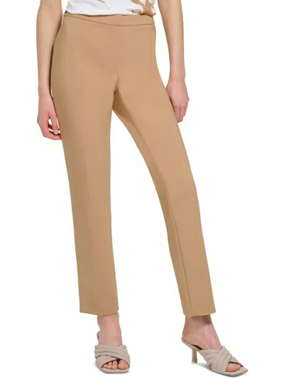 Calvin Klein Petites Womens Slim Mid Rise Dress Pants In Brown