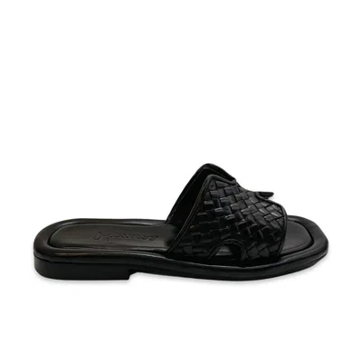 Homers Women's Woven Leather Notched Slide Sandal In Black