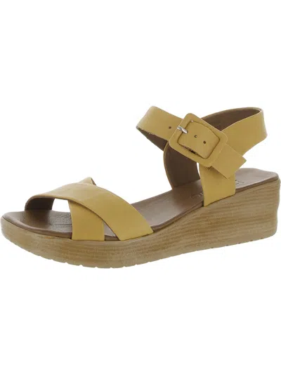 Bueno Womens Leather Criss-cross Front Wedge Sandals In Yellow