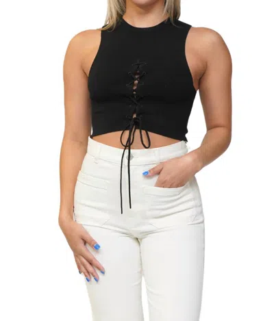 The Range Sleeveless Lace-front Top In Black