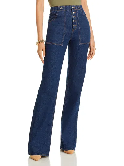 Veronica Beard Womens High Rise Solid Wide Leg Jeans In Blue