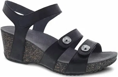 Dansko Women's Savannah Wedge Sandal In Black Waxy Burnished In Multi
