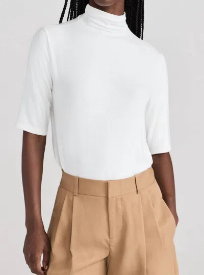 Vince Elbow Sleeve Mock Neck Tee In Off White
