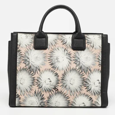 Karl Lagerfeld /peach Floral Print Leather Large K/klassik Tote In Black