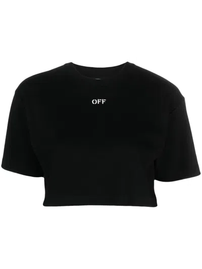 Off-white Ribbed Cropped T-shirt In Black  
