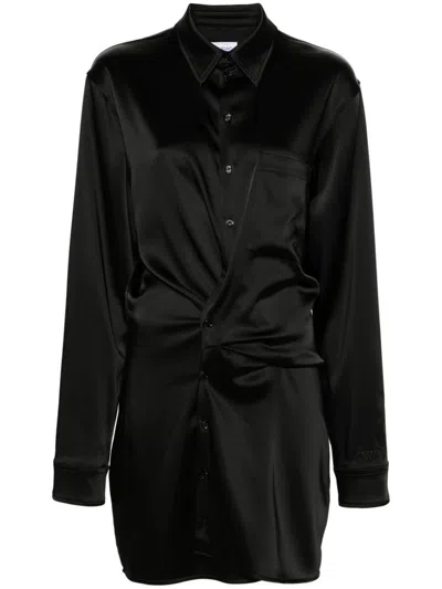 Off-white Ruched Asymmetric Shirt Dress In Black