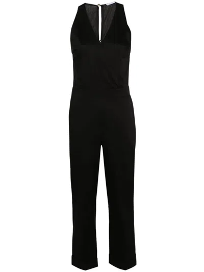 Patrizia Pepe V-neck Poplin Jumpsuit In Black  