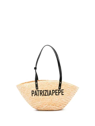 Patrizia Pepe Embroidered-logo Beach Bag In Beige