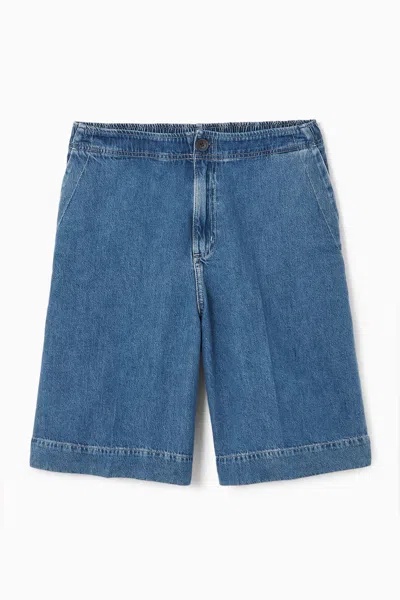 Cos Elasticated Longline Denim Shorts In Blue