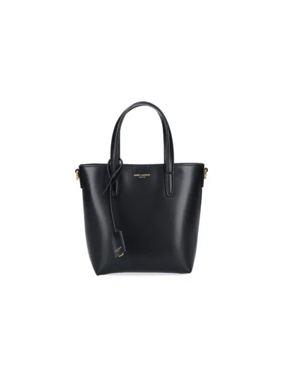 Saint Laurent Mini Shopping Leather Tote Bag In Black  