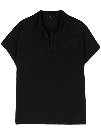 Fay Logo-embroidered Piqué Polo Shirt In Black  