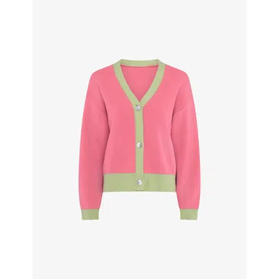 Omnes Kayla Contrast-trim Cotton-knit Cardigan In Pink