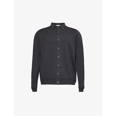 John Smedley Tibor Button-down Cotton Knitted Shirt In Charcoal