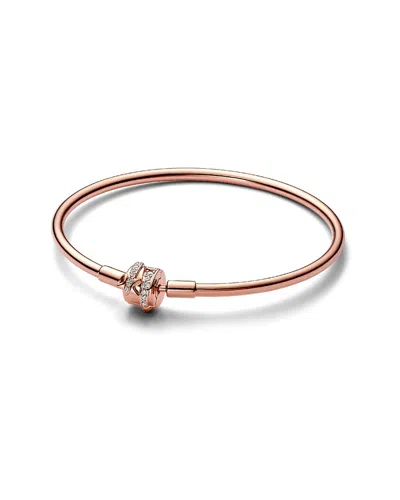 Pandora Moments Cubic Zirconia 14k Rose Gold-plated Sparkling Shooting Star Clasp Bangle Bracelet In Pink