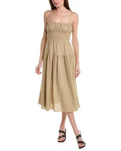Weworewhat Scrunchie Linen-blend Midi Dress In Beige