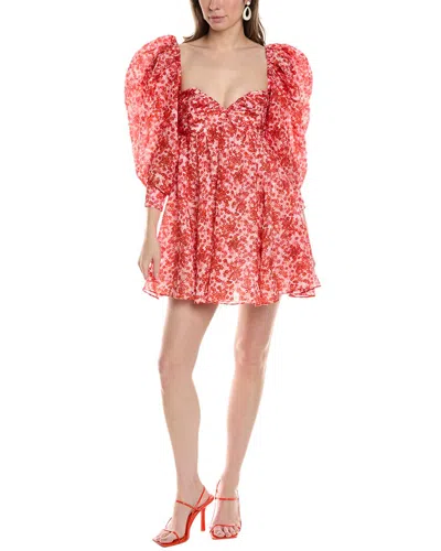 Bardot Voluminous Sleeves Red Mini-flowers Mini-dress