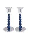 Mariposa String Of Pearls 2-piece Candlestick Set In Blue Silver